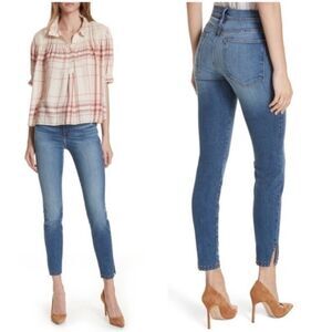 FRAME Le High Skinny‎ Slit Stud Detail Jeans Mid Blue Wash Size 27